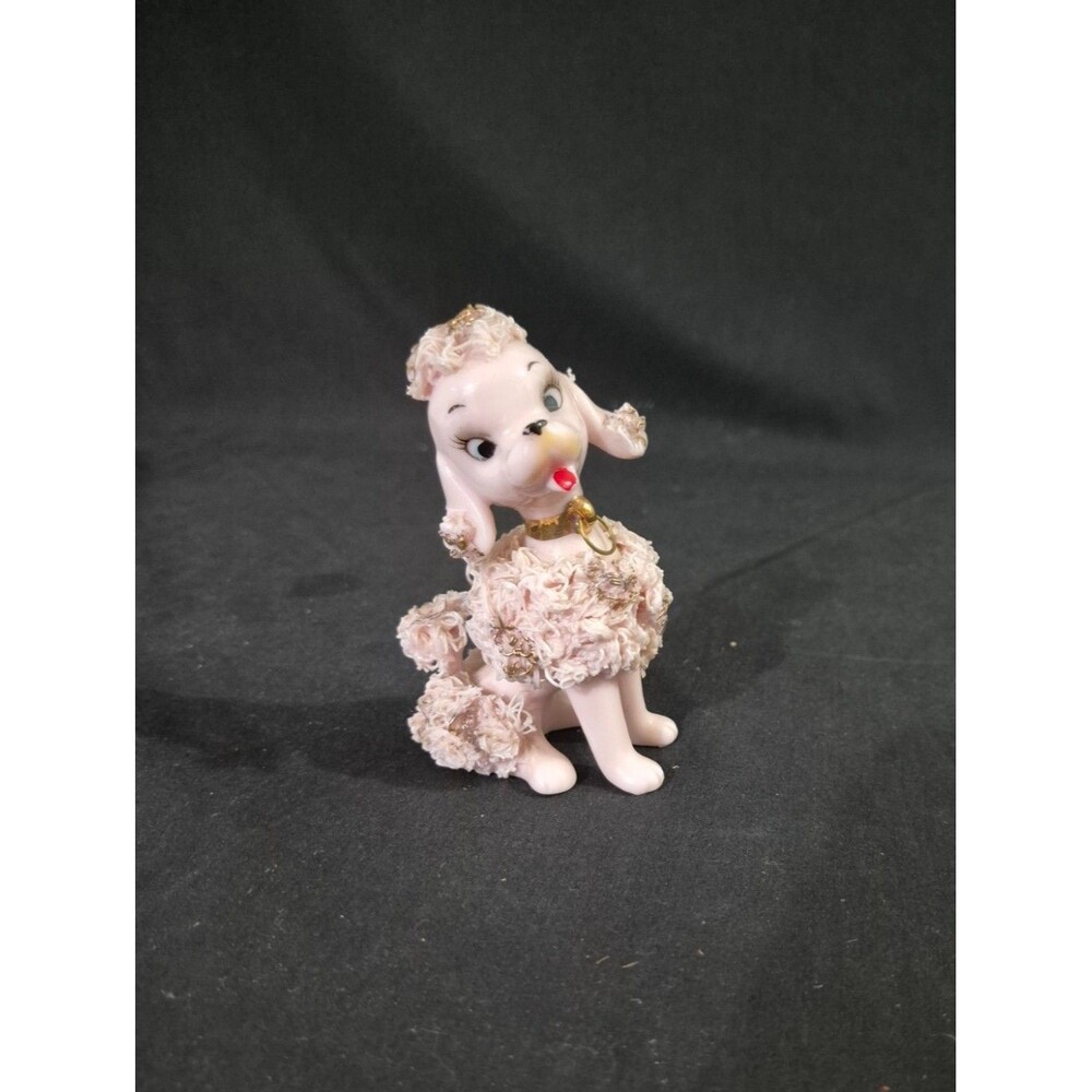 Vtg Pink Ceramic Spaghetti Poodle Figurine